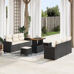 Ensemble de Canapé de Jardin 9 Pièces avec Coussins Rattan Poly Noir Acacia