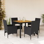vidaXL Ensemble à manger de jardin et coussins 5 Pièces noir rotin acacia