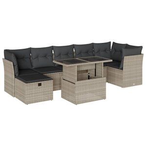 vidaXL Salon de jardin 8 Pièces avec coussins gris clair résine tressée