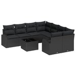 vidaXL Ensemble de Canapé Jardin 9 Pièces avec Coussins Noir Poly Rattan