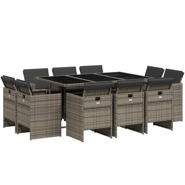 vidaXL Ensemble à manger de jardin 11Pièces avec coussins gris poly rotin