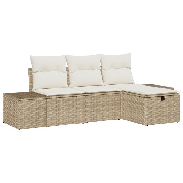 vidaXL Ensemble de Canapé de Jardin 4 Pièces avec Coussins Beige en Poly Rattan
