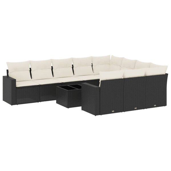 vidaXL Salon de jardin 11 Pièces avec coussins noir résine tressée