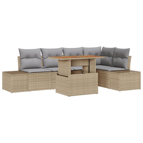 vidaXL Ensemble de Canapé de Jardin 6 Pièces avec Coussins Beige Poly Rattan