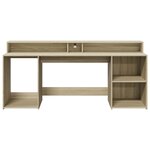 Bureau table poste de travail meuble d'ordinateur informatique étude avec lumières LED chêne sonoma bois d'ingénierie brun 02_0023425