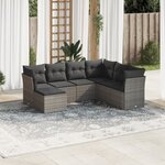 vidaXL Salon de jardin avec coussins 7 Pièces gris résine tressée