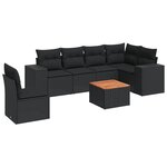 vidaXL Salon de jardin 7 Pièces avec coussins noir résine tressée