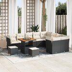 Ensemble de Canapés de Jardin de 12 Pièces avec Coussins Noir Poly Rattan Acacia
