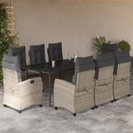 vidaXL Ensemble à manger de jardin et coussins 9 Pièces gris clair rotin