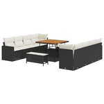 Ensemble de canapé de jardin de 11 pièces avec coussins noir poly rotin acacia