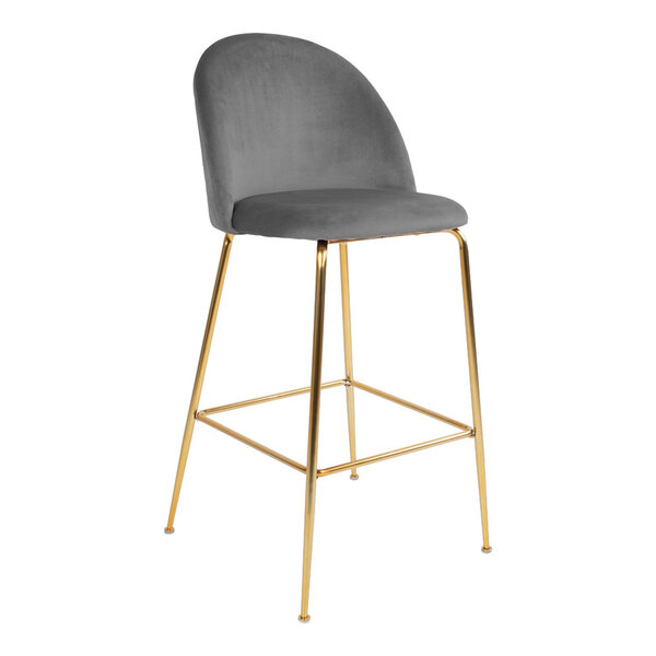 2 chaises de bar en velours gris avec pieds noirs