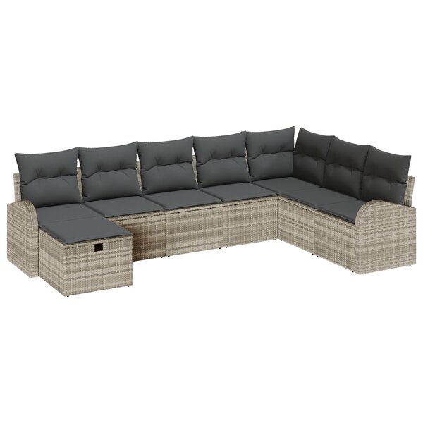 Ensemble de Canapés de Jardin de 8 Pièces avec Coussins en Rattan Poly Gris Clair