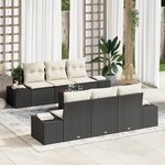 vidaXL Ensemble de Canapé de Jardin 7 Pièces avec Coussins Noir Poly Rattan Acacia
