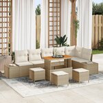 Ensemble de canapés de jardin 10 pièces vidaXL avec coussins beige rattan synthétique acacia