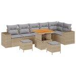 Ensemble de Sofa de Jardin 9 Pièces avec Coussins Beige Poly Rotin Acacia