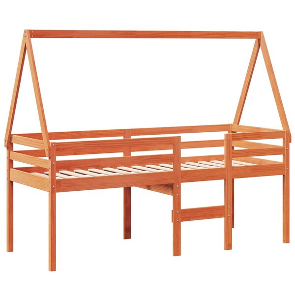 vidaXL Lit haut avec toit cire marron 90x190 cm bois de pin massif