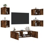 vidaXL Meuble TV muraux 5 Pièces avec lumières LED chêne fumé