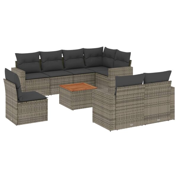 vidaXL Salon de jardin 9 Pièces avec coussins gris résine tressée
