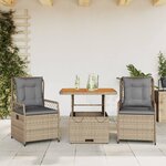 vidaXL Ensemble à manger de jardin et coussins 3 Pièces Beige poly rotin