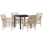vidaXL Ensemble de Salle à Manger de Jardin 5 Pièces avec Coussins Beige Poly Rattan