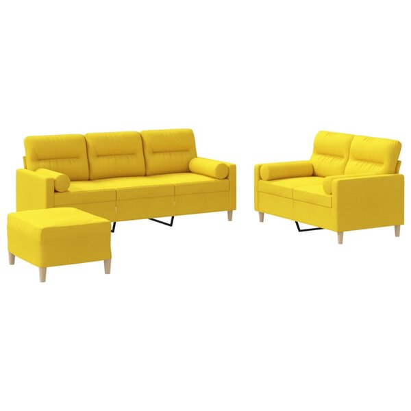 vidaXL Ensemble de canapés 3 Pièces avec coussins jaune clair tissu