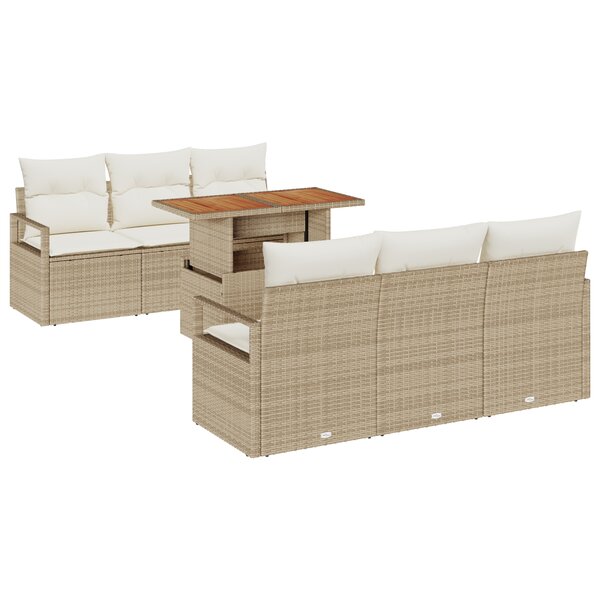 vidaXL Ensemble de Canapé de Jardin 7 Pièces avec Coussins Beige en Rotin