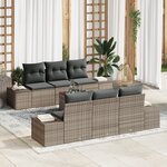 vidaXL Ensemble de sofa de jardin 7 pièces avec coussins Gris Poly Rattan Acacia