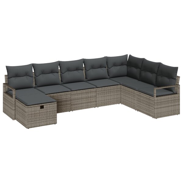 Ensemble de Canapé de Jardin 8 Pièces avec Coussins Gris Rotin Synthétique