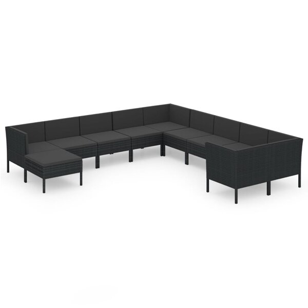 Salon de jardin meuble d'extérieur ensemble de mobilier 11 pièces avec coussins résine tressée noir 02_0015445