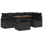 Ensemble de 6 pièces de canapé de jardin avec coussins noirs en poly rotin