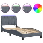 vidaXL Cadre de lit avec LED sans matelas gris foncé 90x190 cm velours