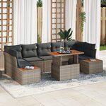 vidaXL Ensemble de salle à manger de jardin 8 pièces avec coussins Gris Poly Rattan Acacia