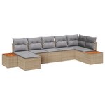 vidaXL Ensemble de Canapé de Jardin 7 Pièces avec Coussins Beige Poly Rattan Acacia