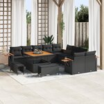 Set de sofa de jardin 13 pièces avec coussins Noir Poly Rattan Acacia