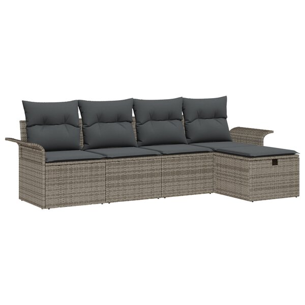 Ensemble de canapés de jardin vidaXL 5 pièces avec coussins Gris Rotin Polyéthylène