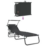 vidaXL Chaises longues pliantes 2 Pièces avec auvent Noir tissu Oxford 600D