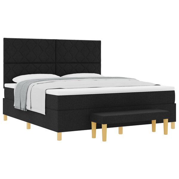 vidaXL Lit à ressorts avec matelas et banc noir 180x200 cm tissu