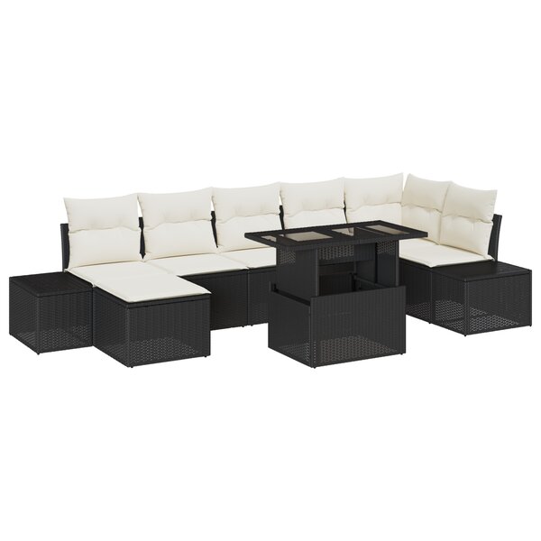 vidaXL Ensemble de canapé de jardin 8 pièces avec coussins en poly rotin noir