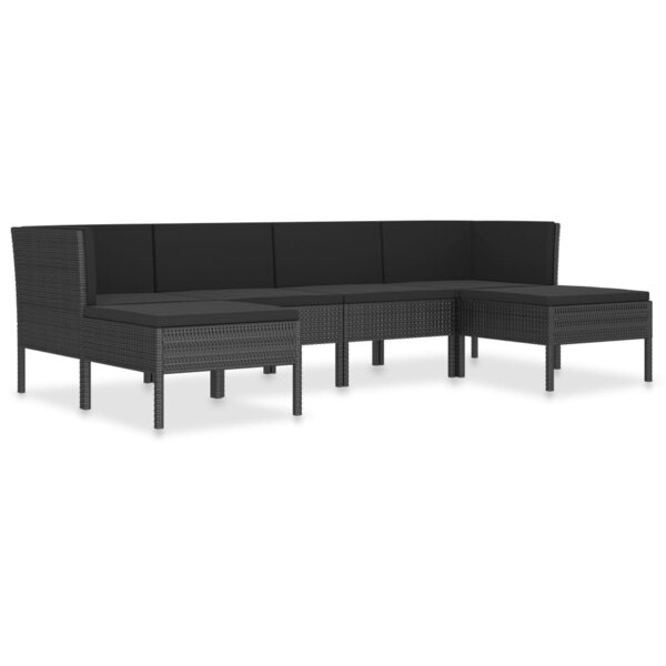 vidaXL Salon de jardin 6 Pièces avec coussins Résine tressée Noir