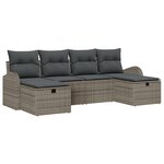 vidaXL Set de Canapé de Jardin 6 Pièces avec Coussins en Rattan Poly Gris
