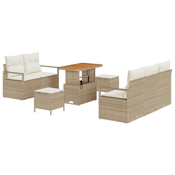 Ensemble de 8 pièces de Canapés de Jardin avec Coussins Rattan Beige Poly Acacia