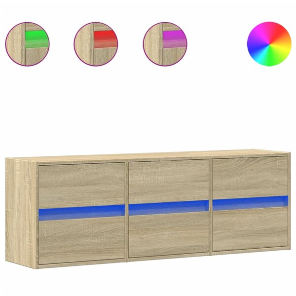 vidaXL Meuble TV mural avec lumières LED chêne sonoma 130x31x45 cm