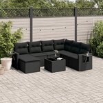 vidaXL Salon de jardin 8 Pièces avec coussins noir résine tressée