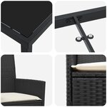 vidaXL Set de salle à manger de jardin 3 pièces avec coussins Noir poly-rattan