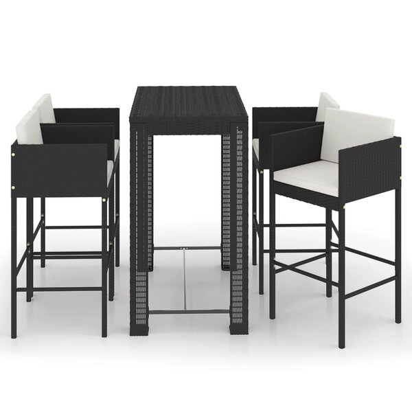 vidaXL Ensemble de bar de jardin 5 Pièces et coussins Résine tressée Noir