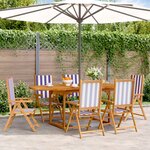 vidaXL Ensemble à manger de jardin 7 Pièces bleu blanc tissu bois massif
