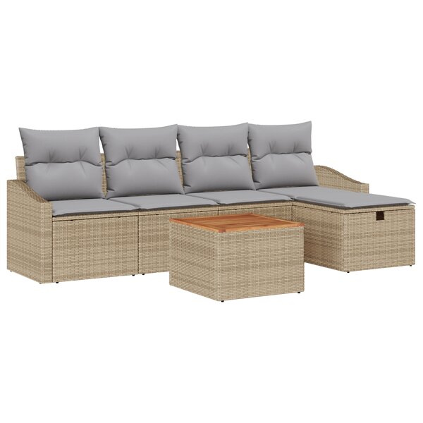 vidaXL Ensemble de canapé de jardin 6 pièces avec coussins en poly rotin beige