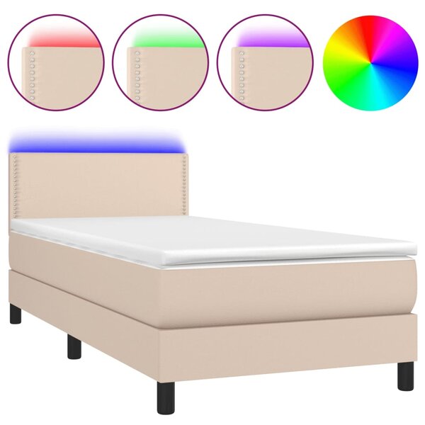 vidaXL Sommier à lattes de lit avec matelas LED Cappuccino 100x200 cm