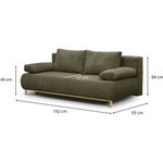 Banquette convertible 3 places MIKA - Velours côtelé vert kaki - Coffre de rangement - 192 x 84 x 93 cm