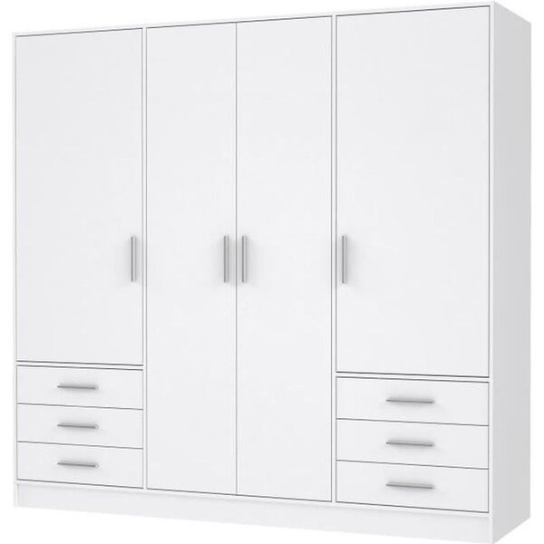 Armoire 4 portes battantes + 6 tiroirs - Bois aggloméré - Blanc mat - 206 5 x 60 x 200 cm